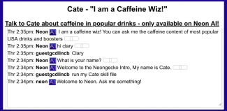 Cate the Caffeine Wiz Chatbot Screen Capture